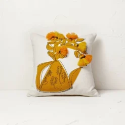 Floral Watering Pitcher Square Throw Pillow With Tassels - Opalhouse™ Designed With Jungalow™ -Homesphere Store GUEST 295bbf4a 7932 4570 9c93 22f266108cb5