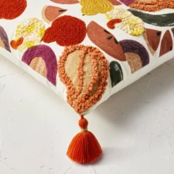 18"x18" Square Cotton Embroidered Harvest Accent Pillow White/Red/Mustard - Opalhouse™ Designed With Jungalow™ -Homesphere Store GUEST 2a242e61 0c06 4d42 a26e 193797b3c7b4